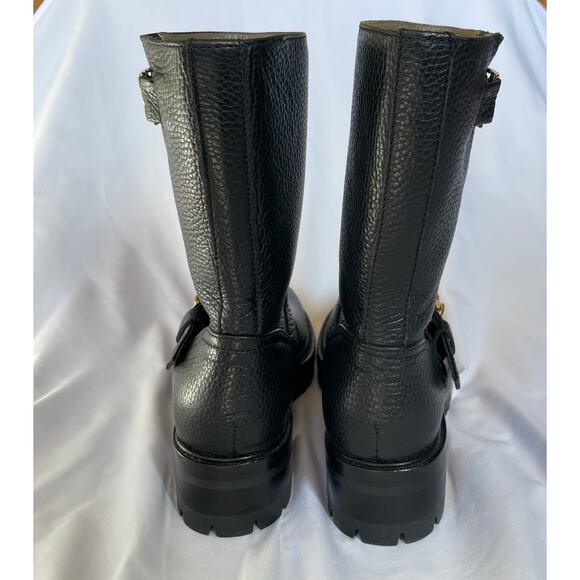 Versace Medusa Black Pebbled Leather Lug Moto Boots, US 5, IT 35 - Picture 4 of 9